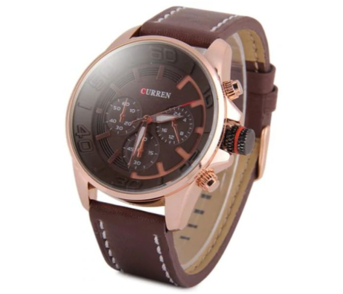 Curren 8187 Leather Strap Analog Watch For Men, Brown