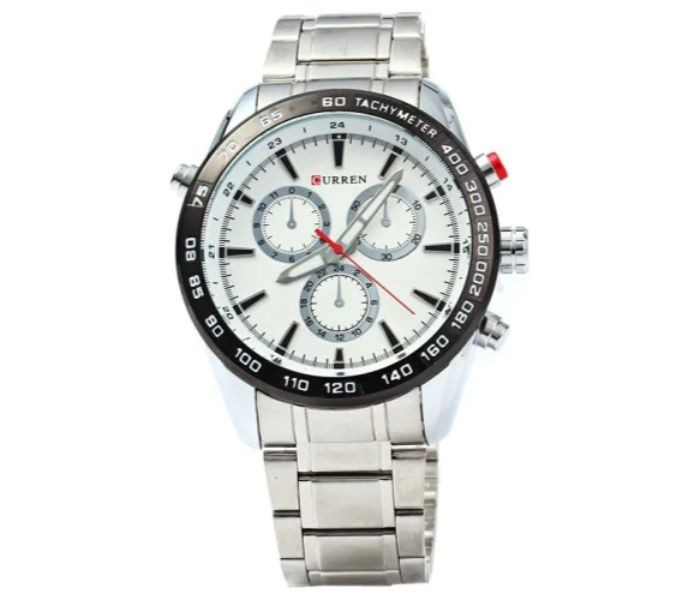 Curren 8189 Stainless Steel Analog Curren Watch For Men - Silver And White