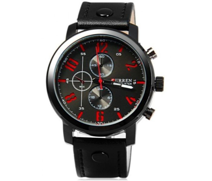 Curren 8192 Quartz Watch With Leather Band For Men Black