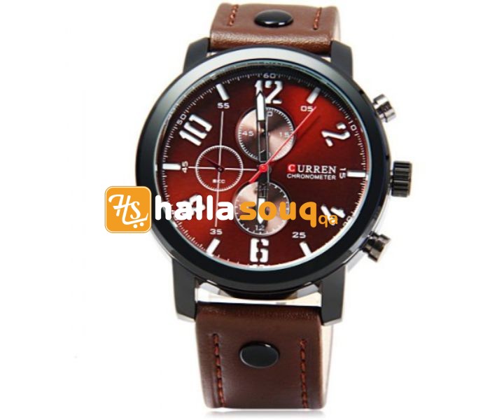 Curren 8192 Quartz Watch With Leather Band For Men - Deep Brown