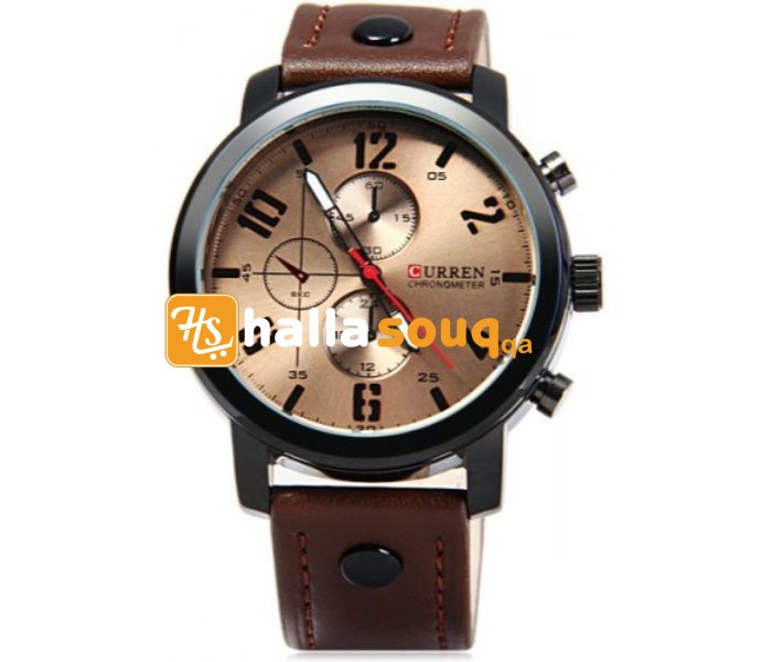 Curren 8192 Quartz Watch With Leather Band For Men Light Coffee