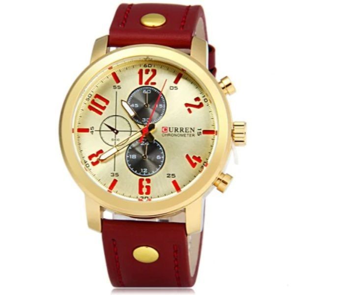 Curren 8192 Quartz Watch With Leather Band For Men Red