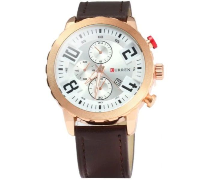 Curren 8193 Date Display Quartz Watch With Leather Strap For Men - Gold