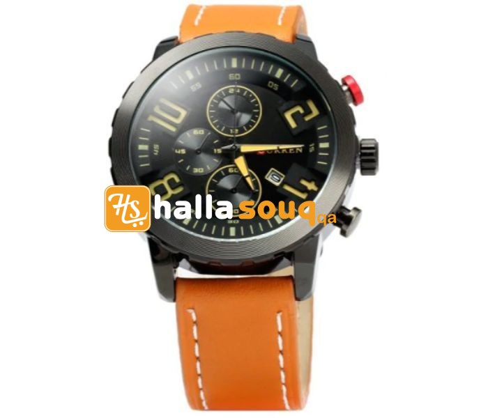 Curren 8193 Date Display Quartz Watch With Leather Strap For Men Orange