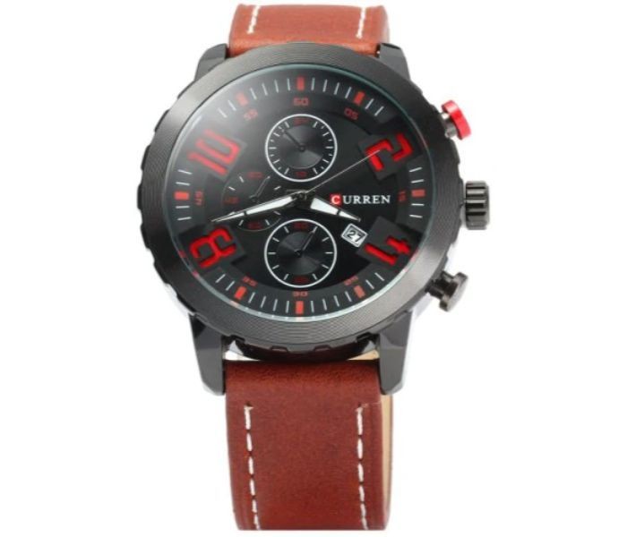 Curren 8193 Date Display Quartz Watch With Leather Strap For Men Red