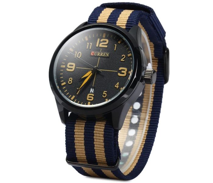 Curren 8195 Date Display Quartz Watch With Canvas Band For Men Yellow