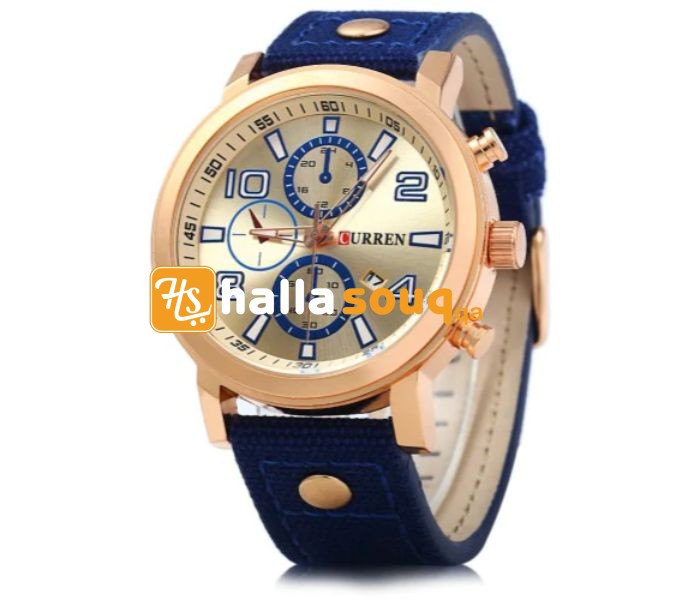 Curren 8199 Quartz Watch With Date Function For Men Blue And Gold