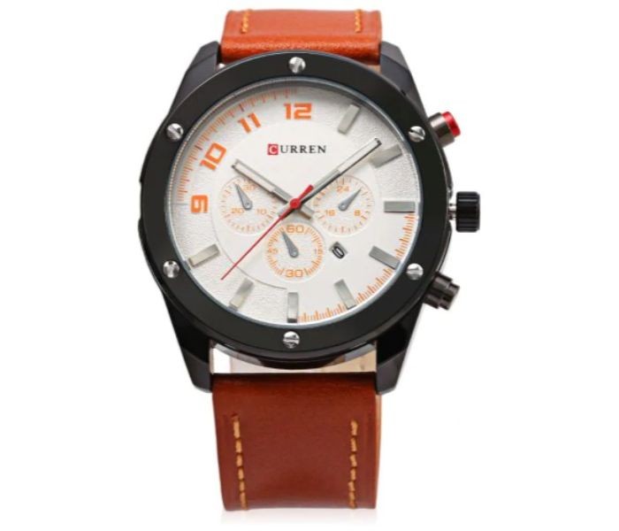 Curren 8204 Analog Quartz Curren Watch For Men - Orange and White