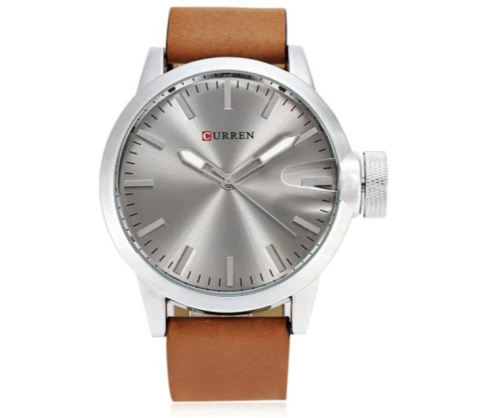 Curren 8208 Casual Analog Quartz Curren Watch For Men - Silver And Brown