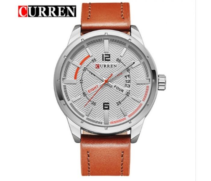 Curren 8211 Casual Double Scale Quartz Curren Watch For Men - Brown and White