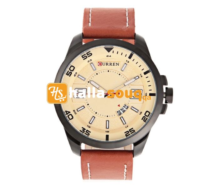 Curren 8213 Casual Date Display Quartz Curren Watch For Men - Brown and Gold