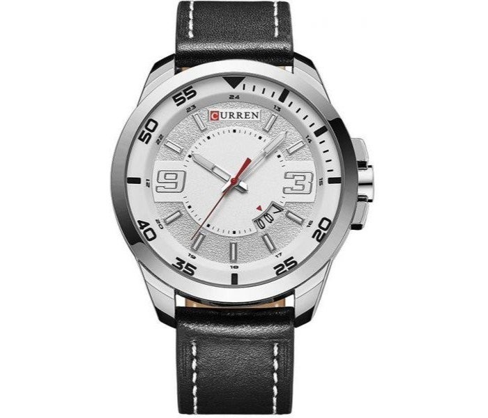 Curren 8213 Men's Water Resistant Leather Analog Watch - Silver