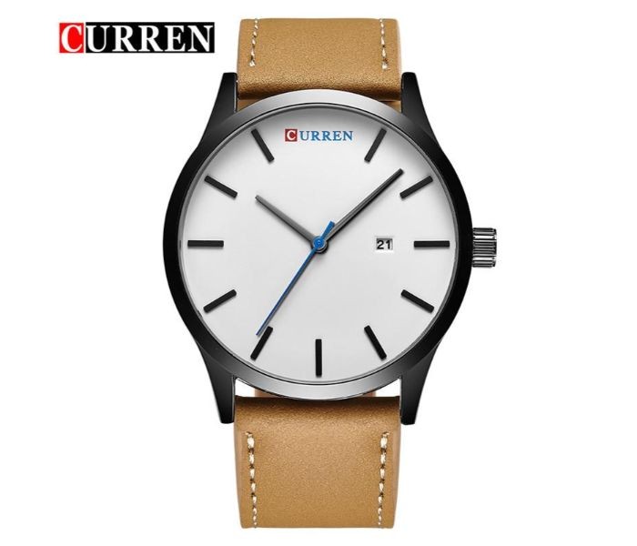 Curren 8214 Casual Simple Nail Dial Curren Watch For Men - Brown and White