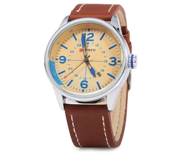 Curren 8215 Business Style Quartz Curren Watch For Men - Brown and Yellow