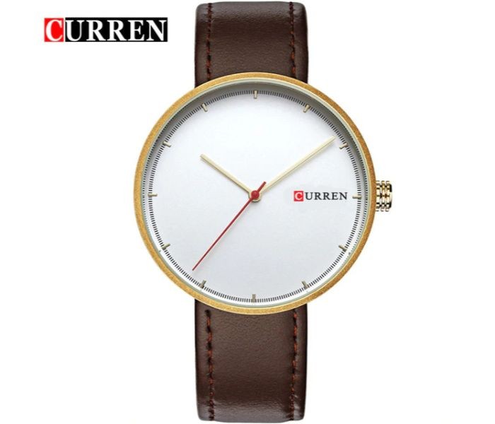 Curren 8223 Casual Big Dial Quartz Curren Watch For Men - Brown and Gold