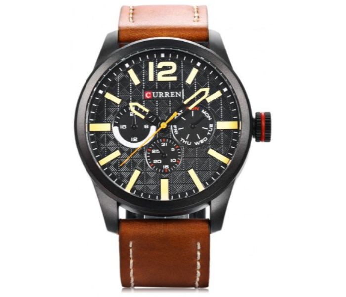 Curren 8247 Analog Quartz Curren Watch For Men - Brown And Yellow