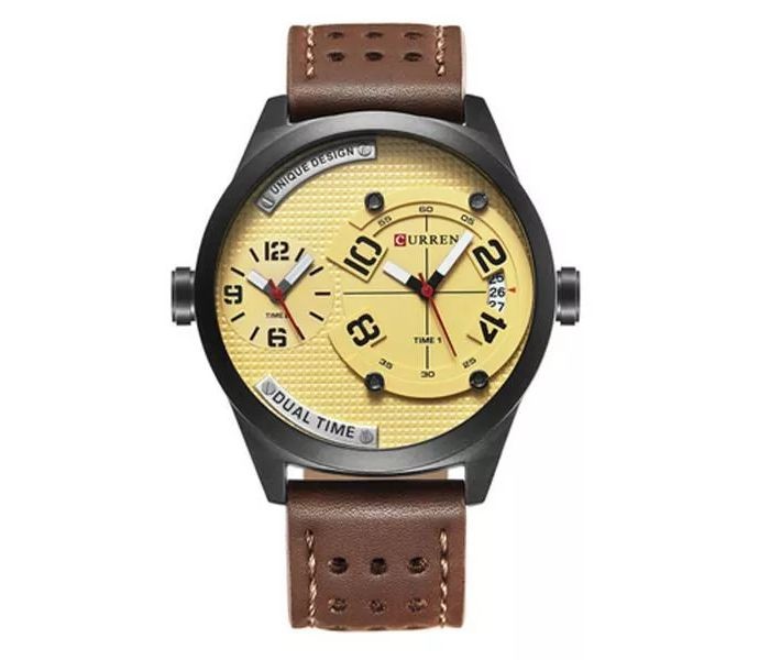 Curren 8252 Dual Quartz Curren Watch For Men - Yellow And Brown