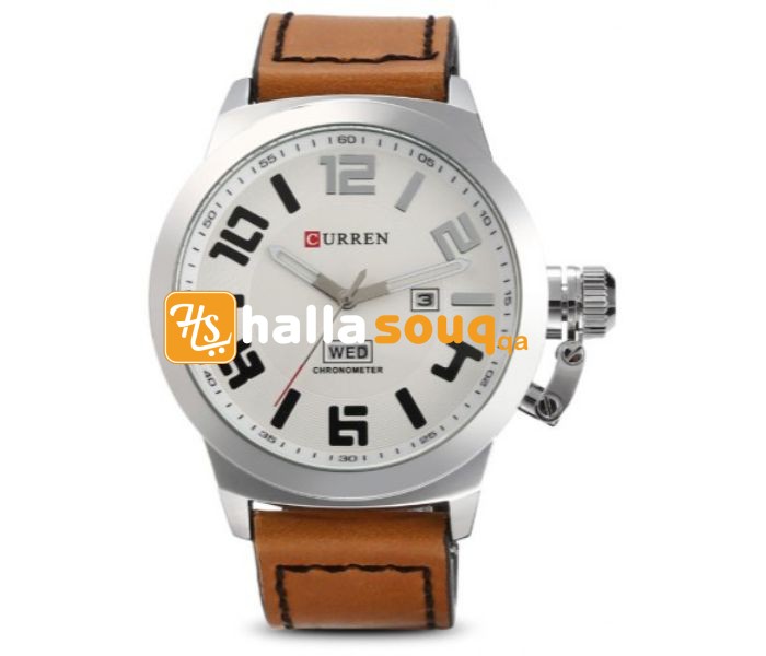 Curren 8270 Analog Quartz Curren Watch For Men - Brown and White