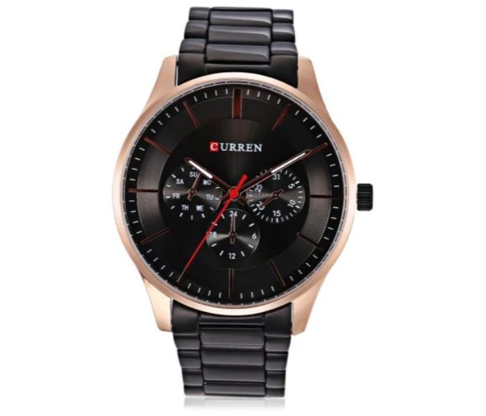 Curren 8282 Analog Quartz Curren Watch For Men - Black and Rose Gold