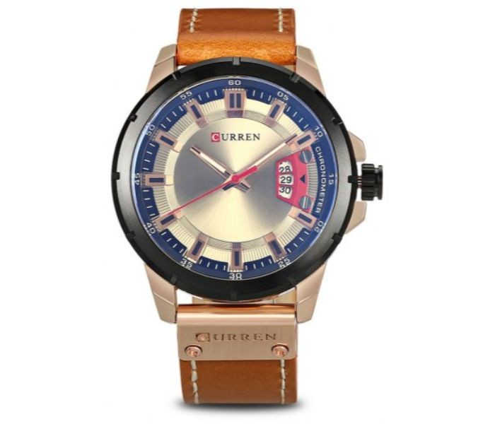 Curren 8284 Analog Quartz Curren Watch For Men - Brown and Blue