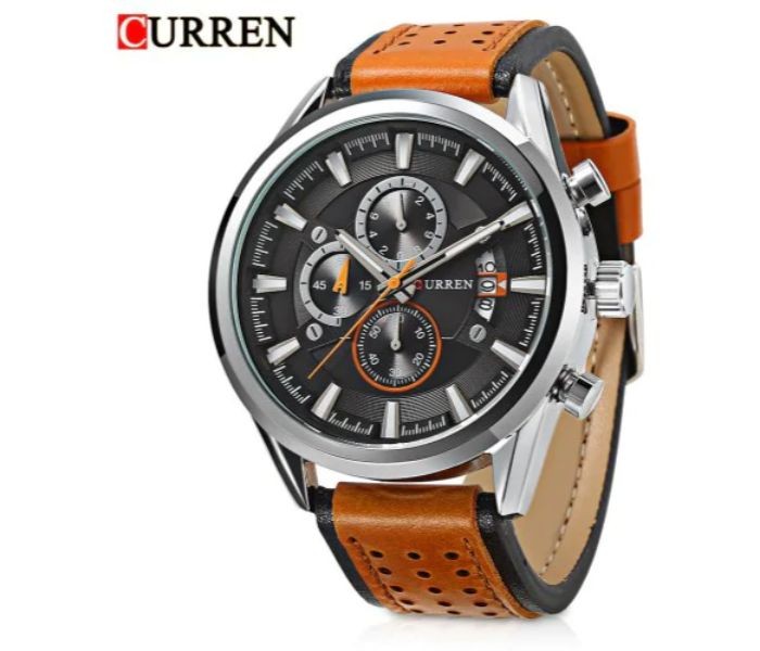 Curren 8290 Analog Quartz Curren Watch For Men - Silver And Brown