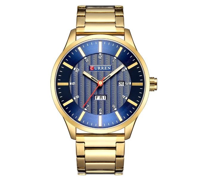 Curren 8316 Steel Belt Calendar Week Quartz Curren Watch For Men - Gold And Blue