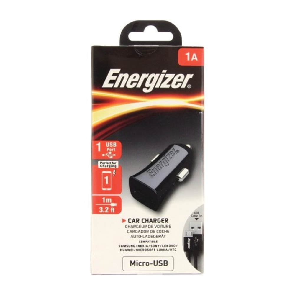 Energizer DCA1ACMC3 Classic Car Charger with Micro USB Cable - Black
