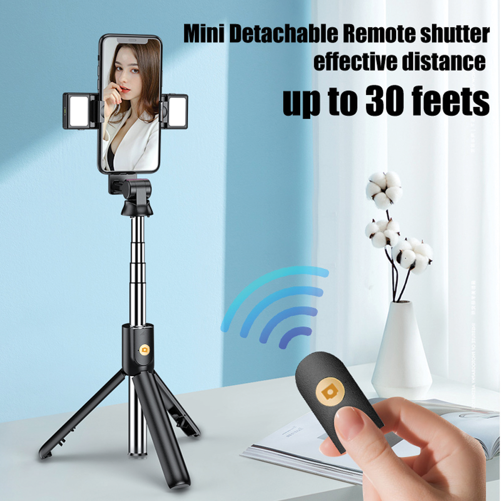 K12D Remote Bluetooth Selfie Stick with Dual Flash Light With Mirror High Quality Selfie Stick Tripod With Bluetooth For ios/ Android