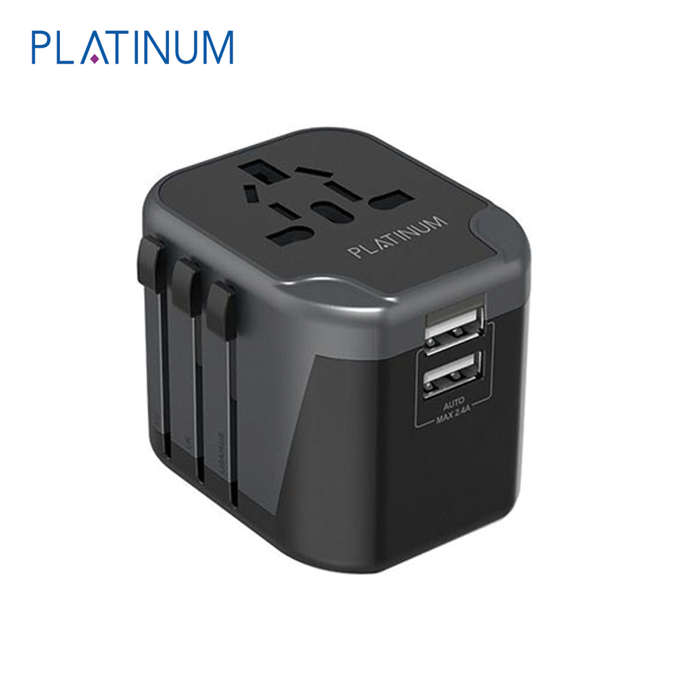Platinum Universal Travel Adapter Dual USB 2.4a P-UTAUSB2BK - Black
