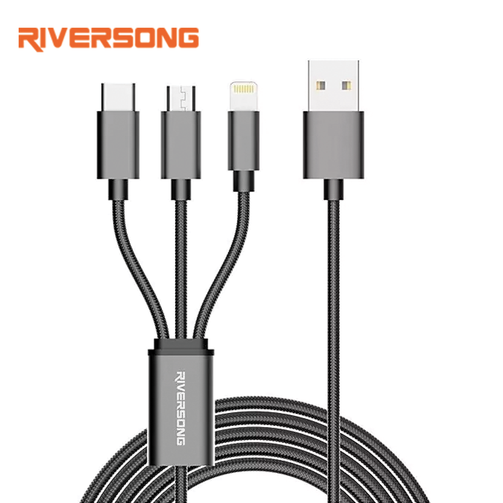 Riversong Infinity III C19 3 in 1 USB Charging and Data Transfer Cable, 1 Meter - Grey