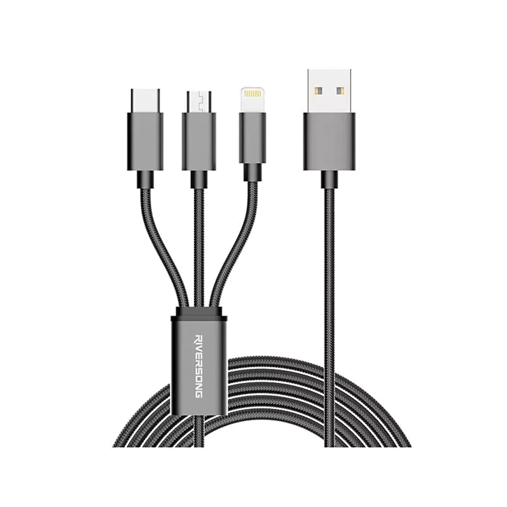Riversong Infinity III C19 3 in 1 USB Charging and Data Transfer Cable, 1 Meter - Grey