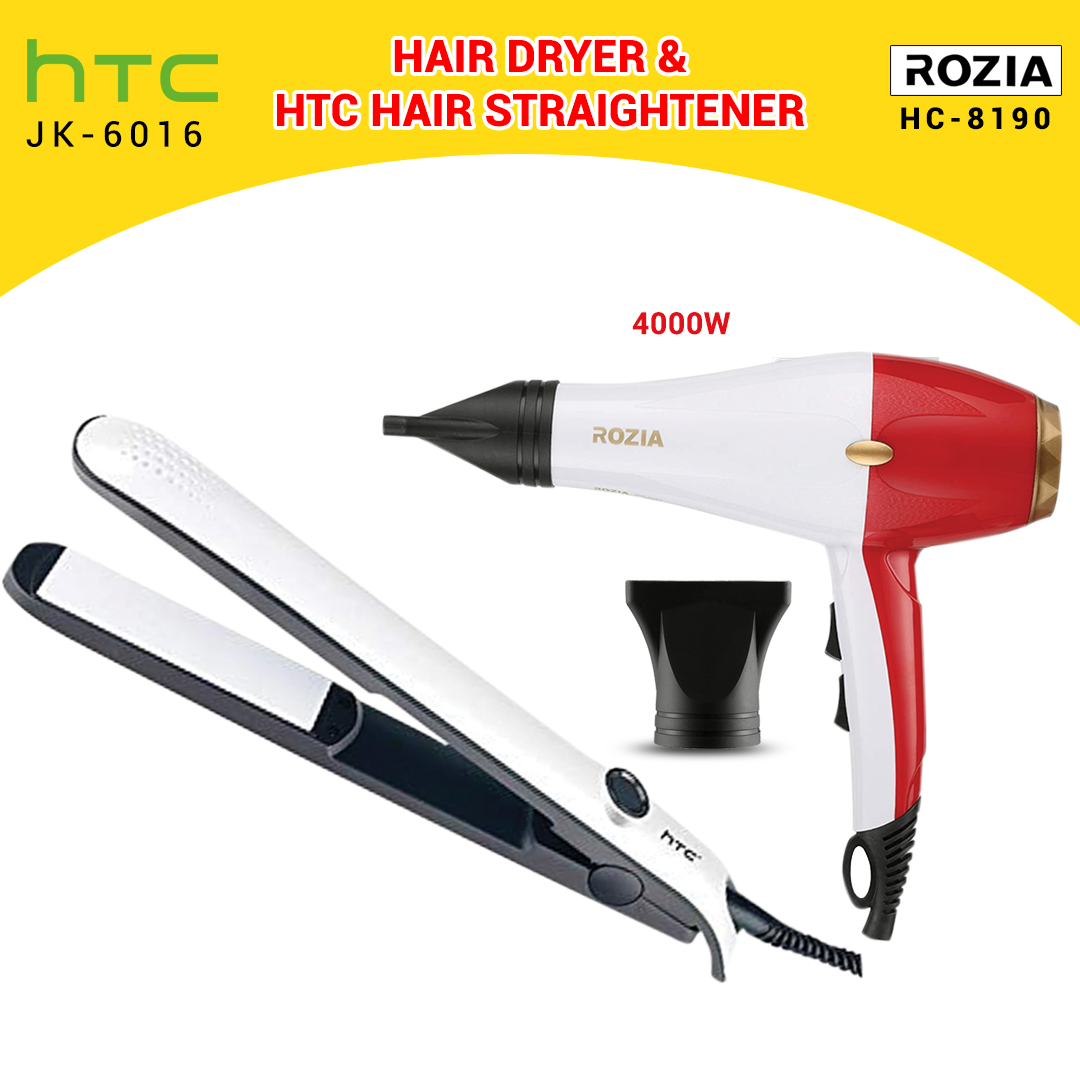 Rozia HC-8190 Hair Dryer and HTC JK-6016 Hair Straightener Combo