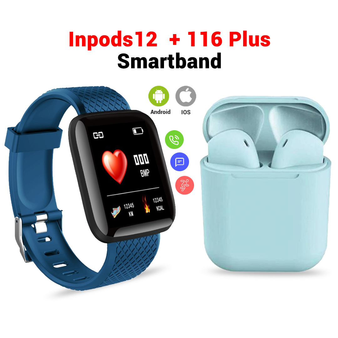 116 Plus Sports Smartband and Inpods12 Bluetooth Earbuds Combo