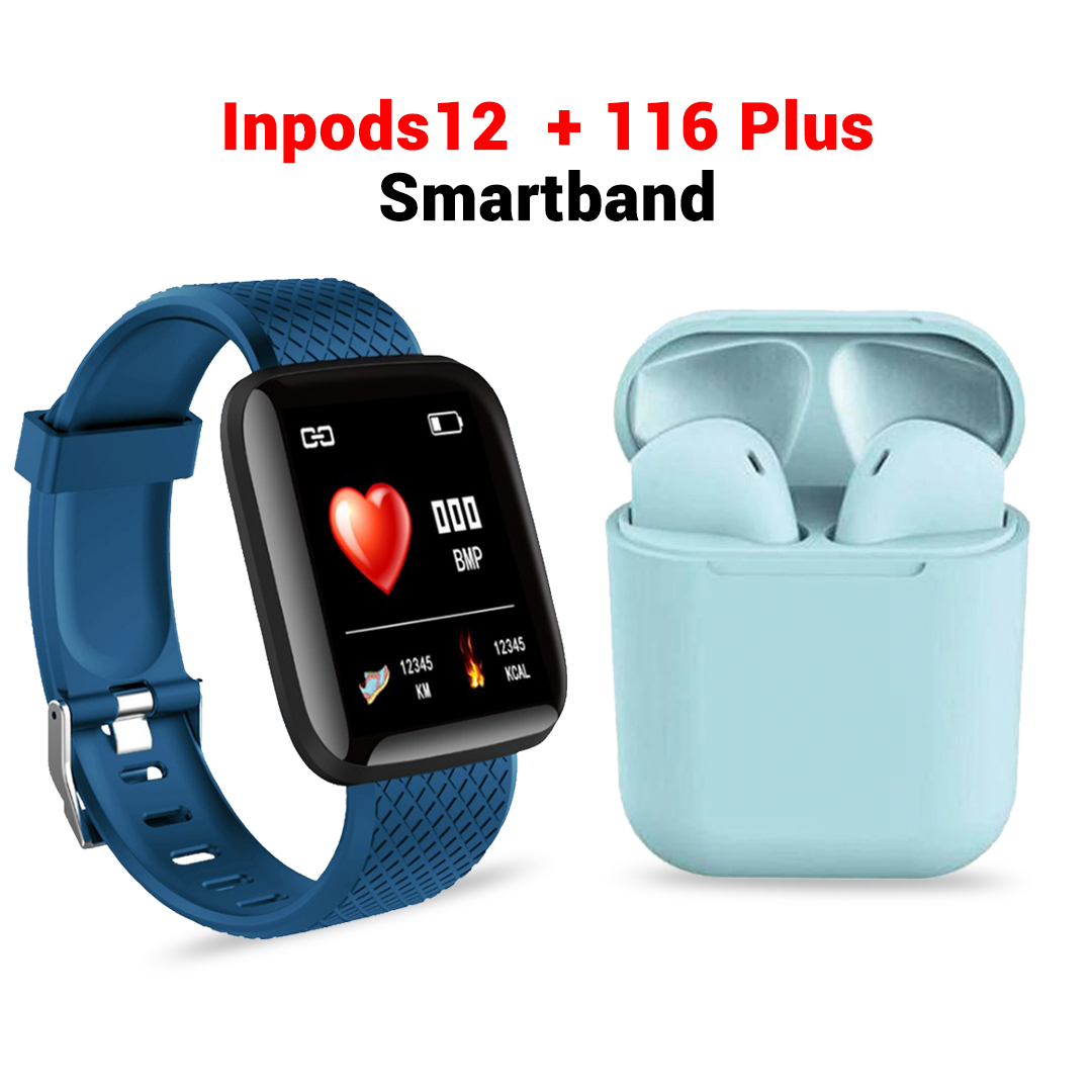 116 Plus Sports Smartband and Inpods12 Bluetooth Earbuds Combo