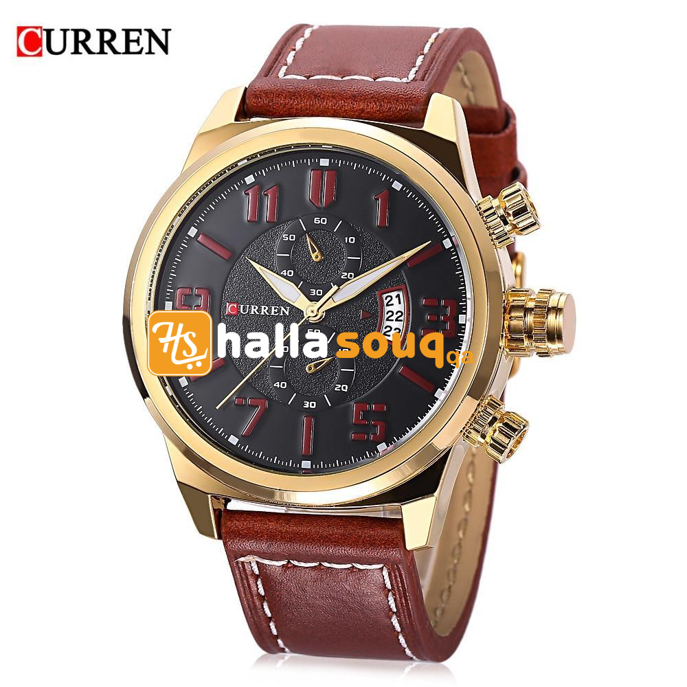 Curren 8200 Casual Rolling Date Screen Quartz Curren Watch For Men - Black And Gold