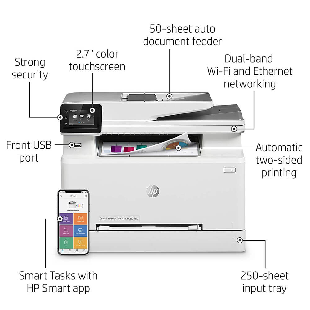 HP M283fdw Color LaserJet Pro All-in-One Wireless Laser Printer