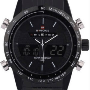 NAVIFORCE NF 9024 Men's Watch Analog-Digital Chronograph Stainless Steel Waterproof Wrist Watch with Calendar - Silver Red