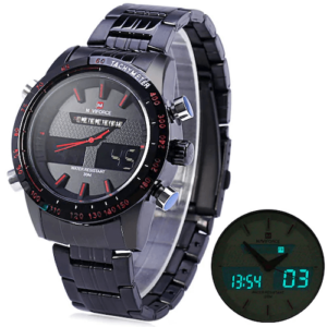 NAVIFORCE NF 9024 Men's Watch Analog-Digital Chronograph Stainless Steel Waterproof Wrist Watch with Calendar - Silver Red