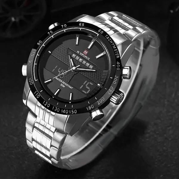 NAVIFORCE NF 9024 Men's Watch Analog-Digital Chronograph Stainless Steel Waterproof Wrist Watch with Calendar - Black Red