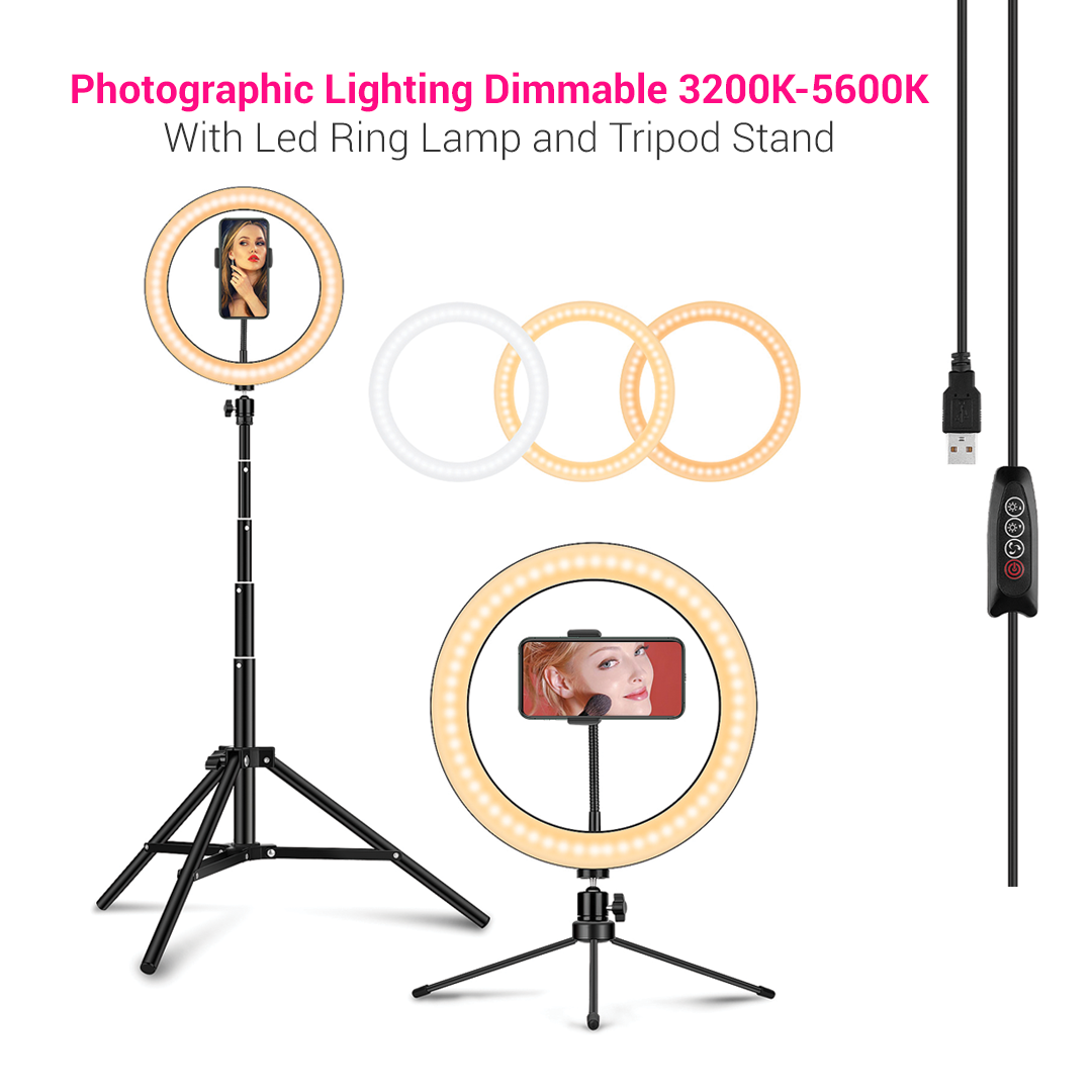 Photographic Lighting Dimmable 3200K-5600K With Led Ring Lamp and Tripod Stand