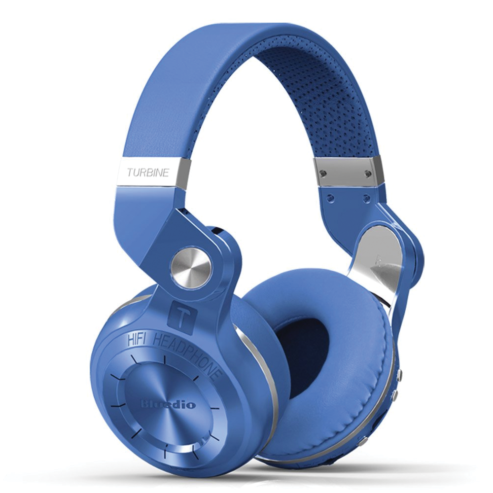 Bluedio T2 Plus Wireless Bluetooth V5.0 Stereo Headphones with Mic/Micro SD Card Slot/FM Radio Turbine Series - Blue