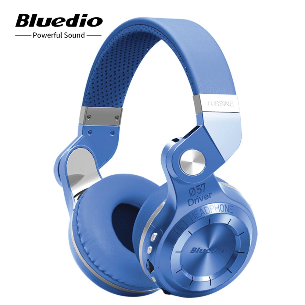 Bluedio T2 Plus Wireless Bluetooth V5.0 Stereo Headphones with Mic/Micro SD Card Slot/FM Radio Turbine Series - Blue