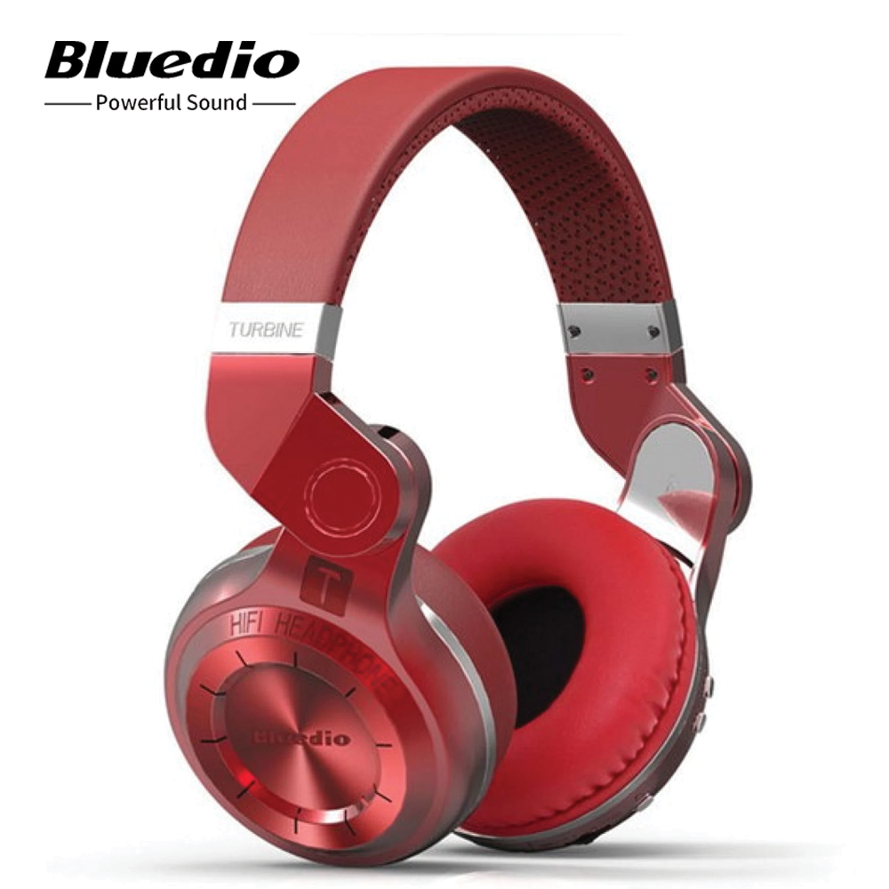 Bluedio T2 Plus Wireless Bluetooth V5.0 Stereo Headphones with Mic/Micro SD Card Slot/FM Radio Turbine Series - Red