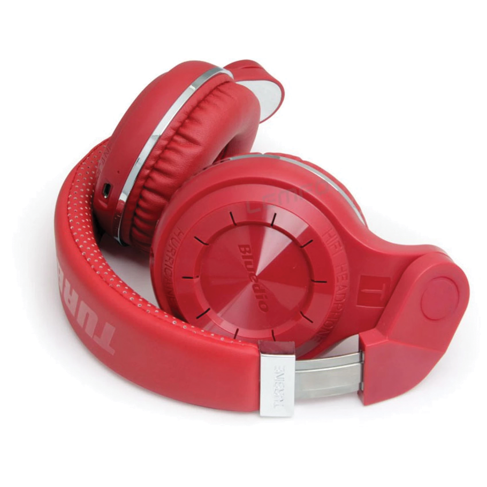 Bluedio T2 Plus Wireless Bluetooth V5.0 Stereo Headphones with Mic/Micro SD Card Slot/FM Radio Turbine Series - Red