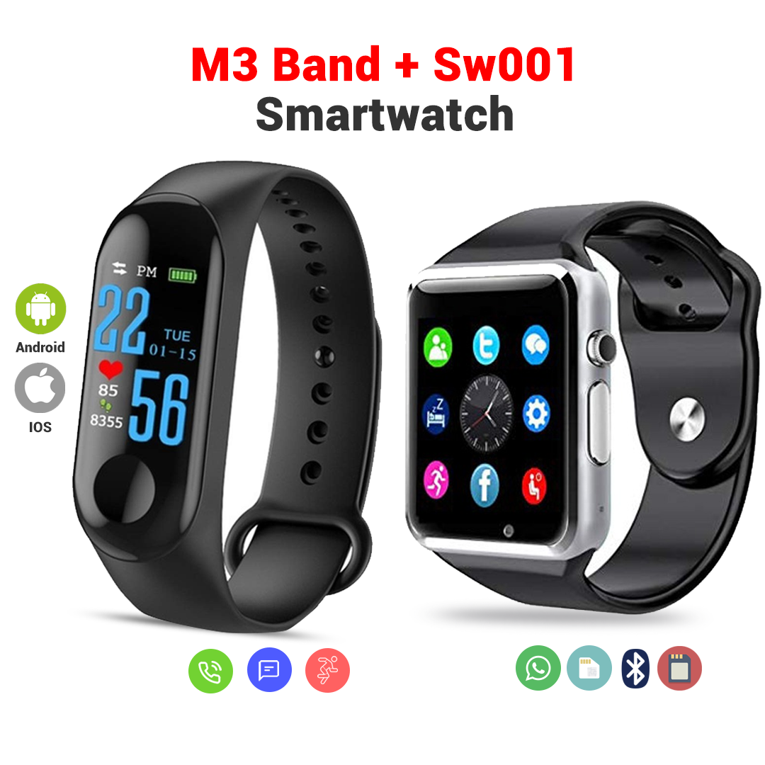 M3 Smart Band and SW 001 Mobile Smartwatch Combo