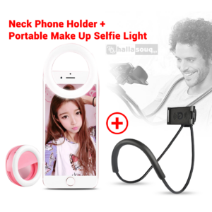 Neck Phone Holder + Portable Make Up Selfie Light Combo