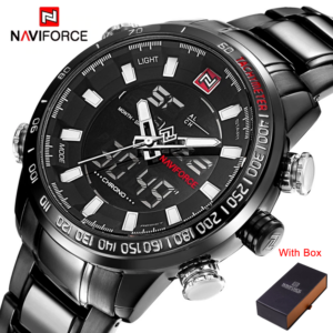 NAVIFORCE NF 9093 Men's Watch Analog-Digital Stainless Steel Waterproof Wrist Watch - Gold