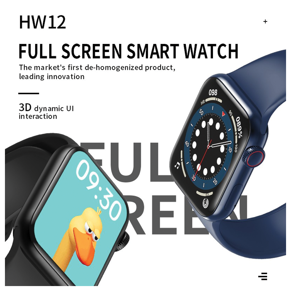 HW12 Smartwatch with 6 1.57inch Full Screen Heart Rate blood pressure Monitor - Black