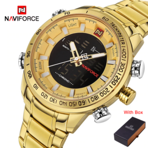NAVIFORCE NF 9093 Men's Watch Analog-Digital Stainless Steel Waterproof Wrist Watch - Black White