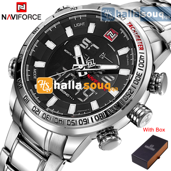 NAVIFORCE NF 9093 Men's Watch Analog-Digital Stainless Steel Waterproof Wrist Watch - Blue